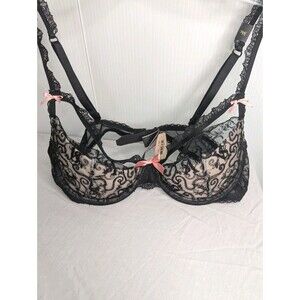 Victorias Secret Dream Angels Bra 34C  Balconet Black Lace Pink Bows Lingerie